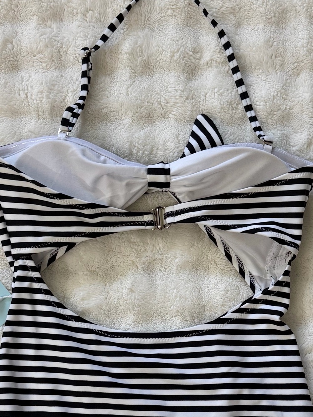 NWT Cupshe Halter/Strapless Black & White Stripe One-Piece Swimsuit Sz Small - Picture 9 of 13